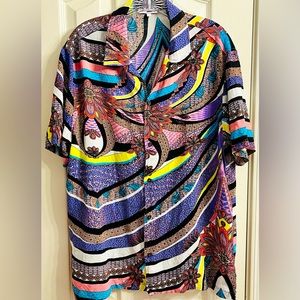 Fashion Nova Large Mens Colorful Retro Paisley Short Sleeve Button Up Shirt